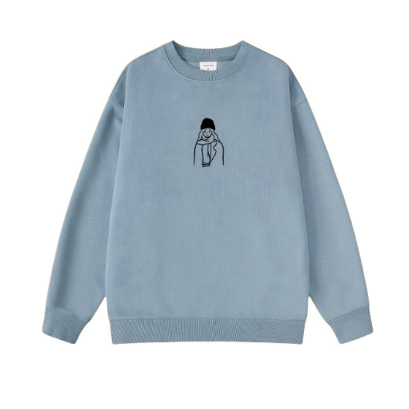 Casual Hand-Painted Blue Long-Sleeve